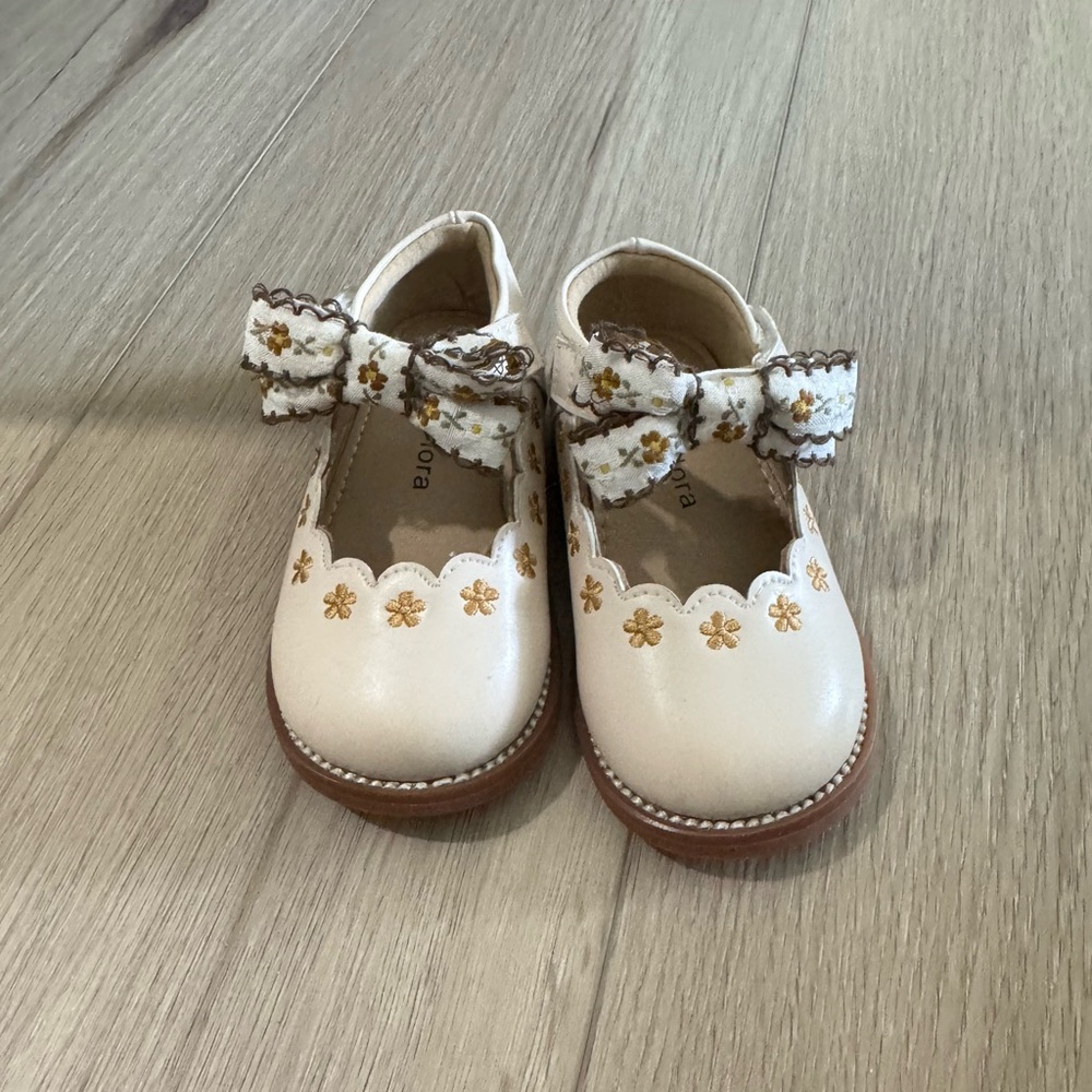 Cream and Brown Dress Shoes with T-Strap Design